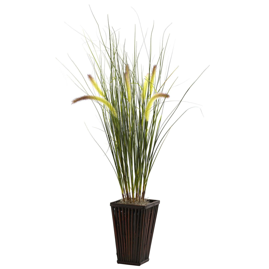 Grass w/Cattails & Bamboo Planter - zzhomelifestyle