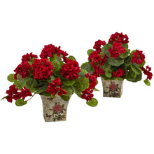 Load image into Gallery viewer, Geranium Flowering Silk Plant with Floral Planter (Set of 2) - zzhomelifestyle