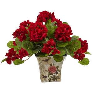 Geranium Flowering Silk Plant with Floral Planter (Set of 2) - zzhomelifestyle