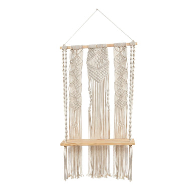 2.5' x 1.5' Layered Macrame Wall Hanging with Wooden Shelf - zzhomelifestyle