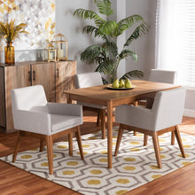 Load image into Gallery viewer, BAXTON STUDIO DORINA MID-CENTURY MODERN GREYISH BEIGE FABRIC UPHOLSTERED AND WALNUT BROWN FINISHED WOOD 5-PIECE DINING SET - zzhomelifestyle