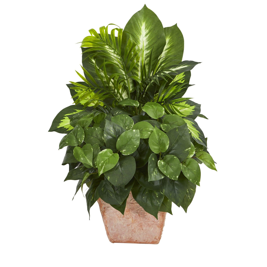Mix Greens Dish Garden Artificial Plant in Terracotta Planter - zzhomelifestyle