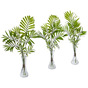 Mini Palm Artificial Plant in Vase (Set of 3) - zzhomelifestyle