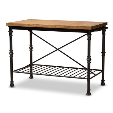 BAXTON STUDIO PERIN VINTAGE RUSTIC INDUSTRIAL STYLE WOOD AND BRONZE-FINISHED STEEL MULTIPURPOSE KITCHEN ISLAND TABLE - zzhomelifestyle