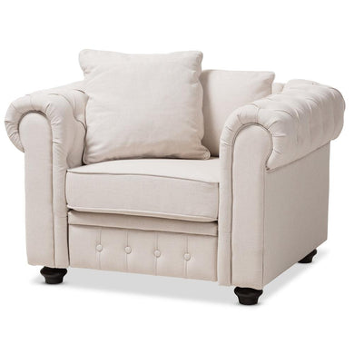 BAXTON STUDIO ALAISE MODERN CLASSIC BEIGE LINEN TUFTED SCROLL ARM CHESTERFIELD CHAIR - zzhomelifestyle