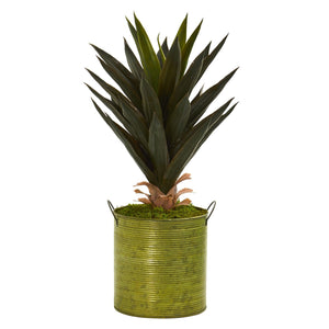 23" Agave Artificial Plant in Green Metal Planter - zzhomelifestyle