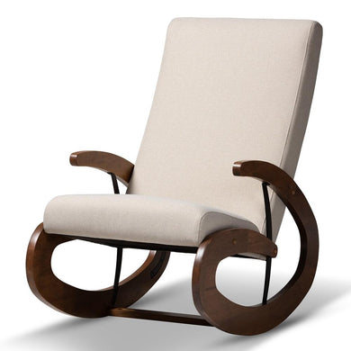 BAXTON STUDIO KAIRA MODERN AND CONTEMPORARY LIGHT BEIGE FABRIC UPHOLSTERED AND WALNUT-FINISHED WOOD ROCKING CHAIR - zzhomelifestyle