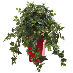Ivy Artificial Plant in Red Planter - zzhomelifestyle