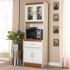 BAXTON STUDIO LAURANA MODERN AND CONTEMPORARY WHITE AND CHERRY FINISHED KITCHEN CABINET AND HUTCH - zzhomelifestyle
