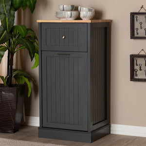 BAXTON STUDIO MARCEL FARMHOUSE AND COASTAL DARK GREY AND OAK BROWN FINISHED KITCHEN CABINET - zzhomelifestyle