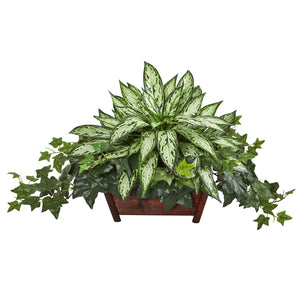 Silver Queen and Ivy Artificial Plant in Decorative Planter - zzhomelifestyle