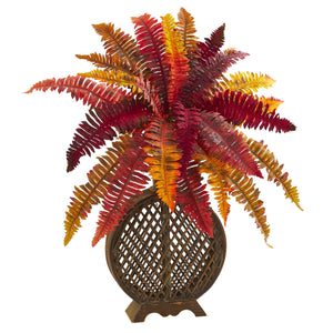 30" Autumn Boston Fern Artificial Plant in Weave Planter - zzhomelifestyle