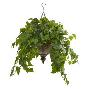 34" London Ivy Artificial Plant in Hanging Bowl (Real Touch) - zzhomelifestyle
