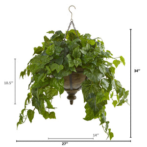 34" London Ivy Artificial Plant in Hanging Bowl (Real Touch) - zzhomelifestyle