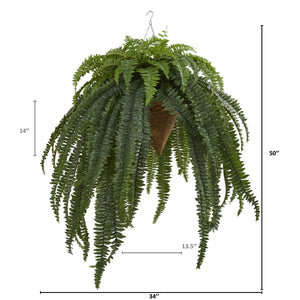 50" Giant Boston Fern Artificial Plant in Hanging Cone - zzhomelifestyle