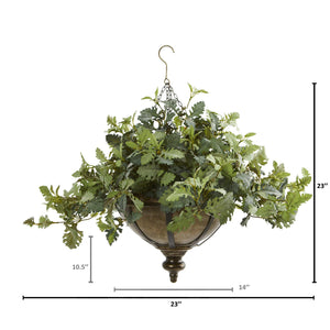23" Dusty Miller Artificial Plant in Hanging Bowl - zzhomelifestyle