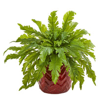 Load image into Gallery viewer, 14&quot; Fern Artificial Plant in Red Vase - zzhomelifestyle