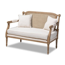 Load image into Gallery viewer, BAXTON STUDIO CLEMENCE FRENCH PROVINCIAL IVORY FABRIC UPHOLSTERED WHITEWASHED WOOD LOVESEAT - zzhomelifestyle