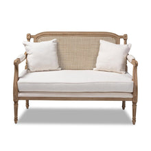 Load image into Gallery viewer, BAXTON STUDIO CLEMENCE FRENCH PROVINCIAL IVORY FABRIC UPHOLSTERED WHITEWASHED WOOD LOVESEAT - zzhomelifestyle