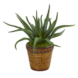 16" Aloe Artificial Plant in Basket - zzhomelifestyle
