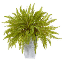 Load image into Gallery viewer, 14&quot; Fern Artificial Plant in Embossed White Planter - zzhomelifestyle