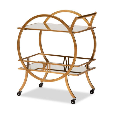 BAXTON STUDIO ARSENE MODERN AND CONTEMPORARY ANTIQUE GOLD FINISHED 2-TIER MOBILE BAR CART - zzhomelifestyle