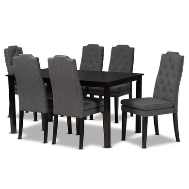 BAXTON STUDIO DYLIN MODERN AND CONTEMPORARY DARK GREY FABRIC UPHOLSTERED AND DARK BROWN FINISHED WOOD 7-PIECE DINING SET - zzhomelifestyle