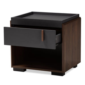 BAXTON STUDIO RIKKE MODERN AND CONTEMPORARY TWO-TONE GRAY AND WALNUT FINISHED WOOD 1-DRAWER NIGHTSTAND - zzhomelifestyle