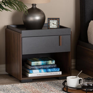 BAXTON STUDIO RIKKE MODERN AND CONTEMPORARY TWO-TONE GRAY AND WALNUT FINISHED WOOD 1-DRAWER NIGHTSTAND - zzhomelifestyle