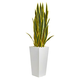 4' Sansevieria Artificial Plant in White Tower Planter - zzhomelifestyle