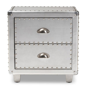 BAXTON STUDIO DAVET FRENCH INDUSTRIAL SILVER METAL 2-DRAWER NIGHTSTAND - zzhomelifestyle