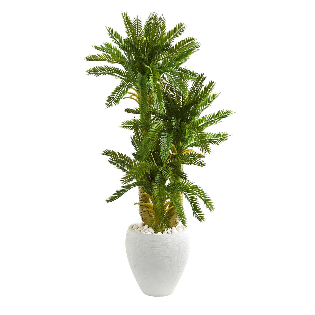 4' Triple Cycas Artificial Plant in White Planter - zzhomelifestyle