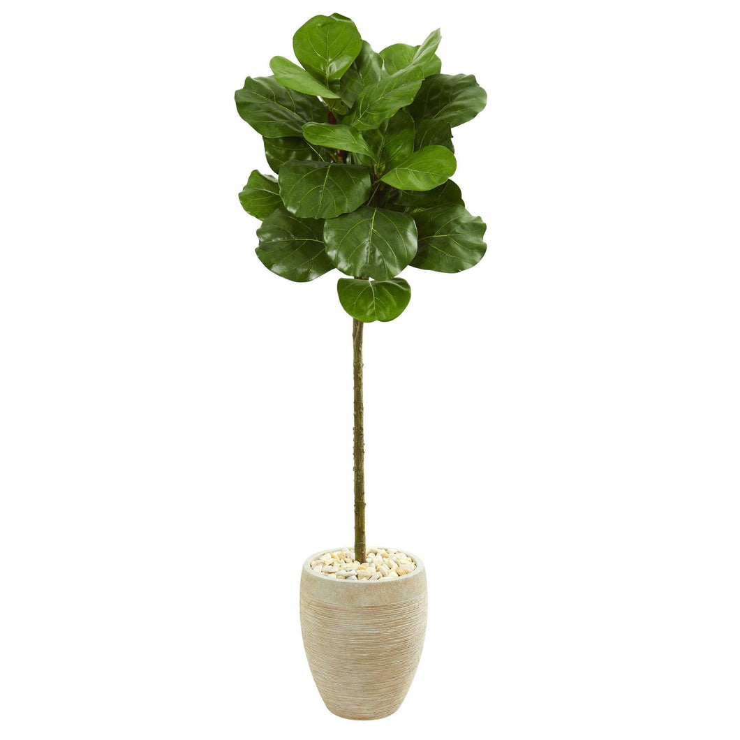 5' Fiddle Leaf Artificial Tree in Sand Colored Planter - zzhomelifestyle