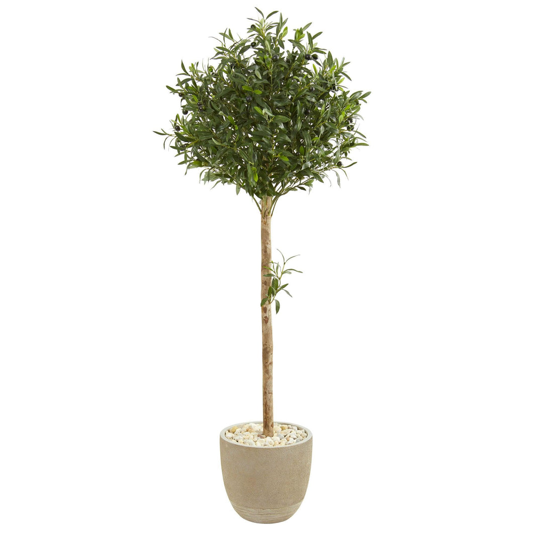 5' Olive Topiary Artificial Tree in Sand Stone Planter - zzhomelifestyle