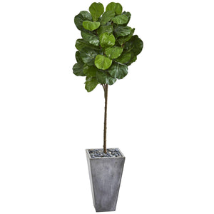 75" Fiddle Leaf Artificial Tree in Cement Planter - zzhomelifestyle