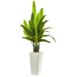 69" Travelers Palm Artificial Tree in White Tower Planter - zzhomelifestyle
