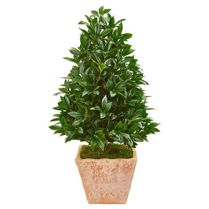 39" Bay Leaf Cone Topiary Artificial Tree in Terra Cotta Planter UV Resistant (Indoor/Outdoor) - zzhomelifestyle