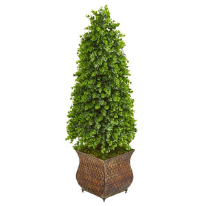 41" Eucalyptus Cone Topiary Artificial Tree in Metal Planter (Indoor/Outdoor) - zzhomelifestyle