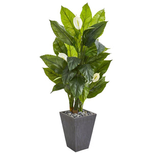 63" Spathyfillum Artificial Plant in Slate Planter (Real Touch) - zzhomelifestyle