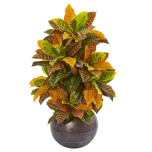 37" Croton Artificial Plant in Metal Bowl (Real Touch) - zzhomelifestyle