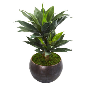 31" Double Agave Artificial Plant in Metal Bowl Planter - zzhomelifestyle