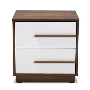 BAXTON STUDIO METTE MID-CENTURY MODERN TWO-TONE WHITE AND WALNUT FINISHED 2-DRAWER WOOD NIGHTSTAND - zzhomelifestyle