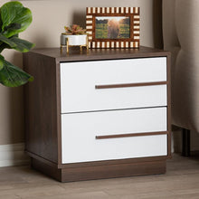 Load image into Gallery viewer, BAXTON STUDIO METTE MID-CENTURY MODERN TWO-TONE WHITE AND WALNUT FINISHED 2-DRAWER WOOD NIGHTSTAND - zzhomelifestyle