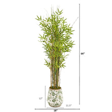 Load image into Gallery viewer, 64&quot; Grass Artificial Bamboo Plant in Floral Print Planter - zzhomelifestyle