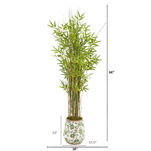 64" Grass Artificial Bamboo Plant in Floral Print Planter - zzhomelifestyle