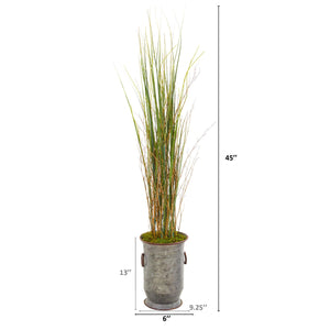 45" Grass and Bamboo Artificial Plant in Vintage Metal Planter - zzhomelifestyle