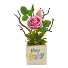Load image into Gallery viewer, 15&quot; Rose and Agave Artificial Arrangement in &quot;New Baby&quot; Vase - zzhomelifestyle