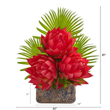 Load image into Gallery viewer, 25&quot; Musella and Fan Palm Artificial Arrangement in Vintage Vase - zzhomelifestyle