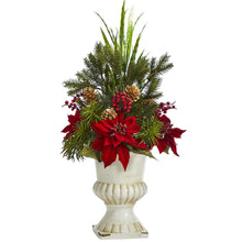 Load image into Gallery viewer, 28&quot; Poinsettia, Grass and Succulent Artificial Arrangement in White Urn - zzhomelifestyle