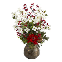 Load image into Gallery viewer, 31&quot; Poinsettia, Dogwood and Berry Artificial Arrangement in Designer Vase - zzhomelifestyle